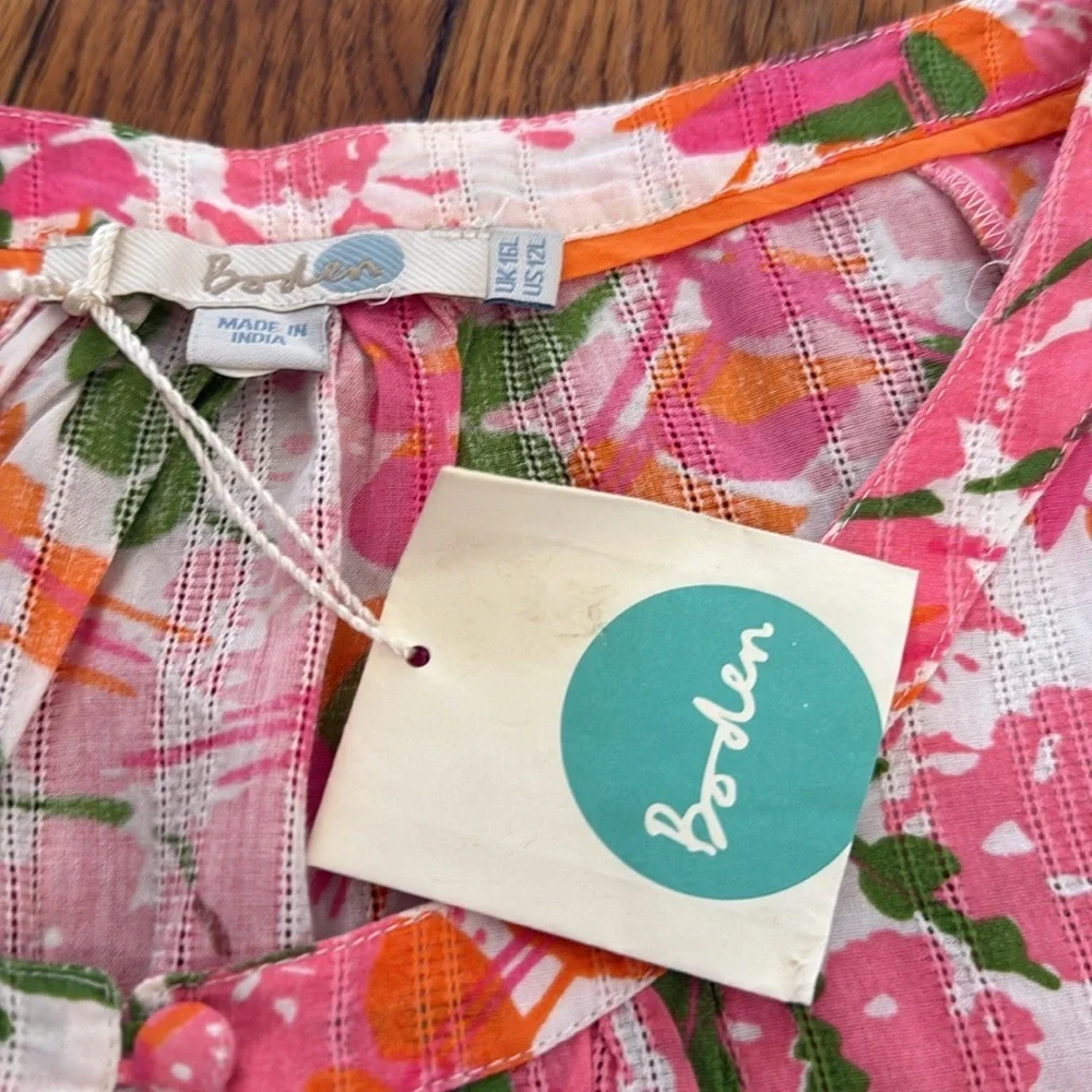 NEW Boden vintage Pink and Green vine print Floral Midi Dress nightgown cotton - Picture 3 of 5